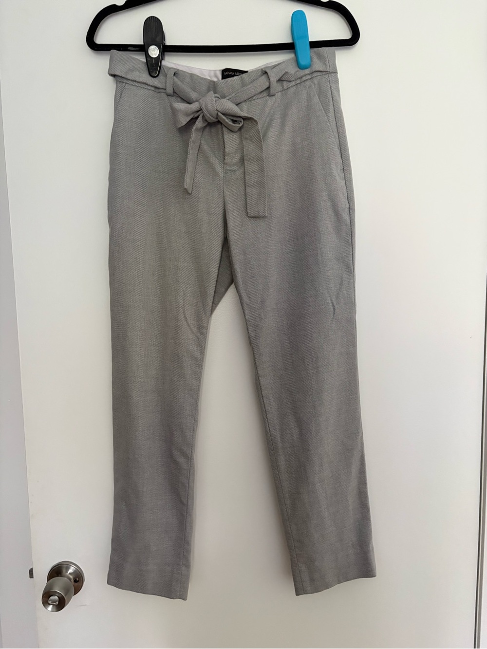 Light Gray Tie-Waist Tailored Pants Banana Republic